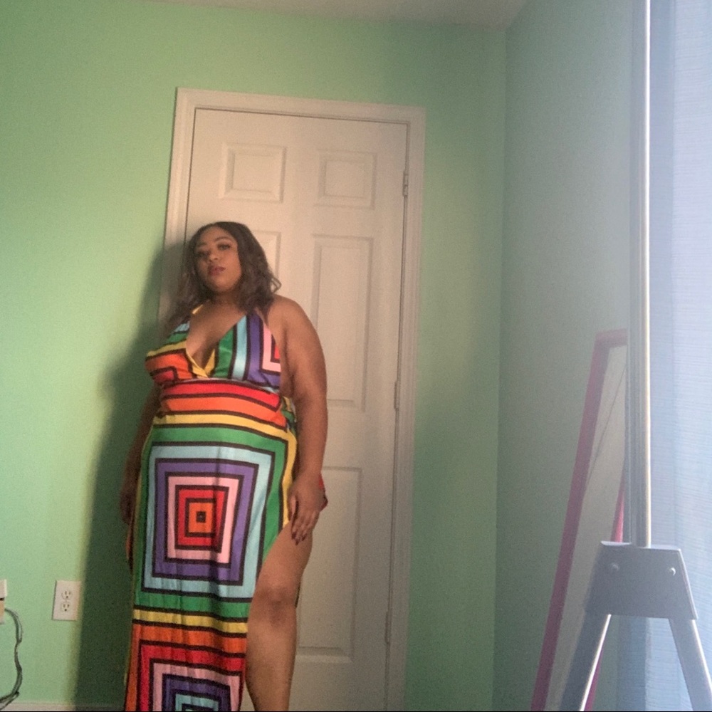 High slit rainbow dress